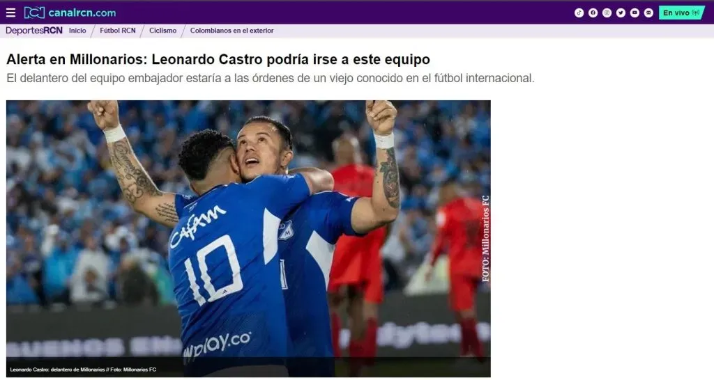 Leonardo Castro es noticia en Colombia por Alianza Lima. (Foto: Canal RCN).
