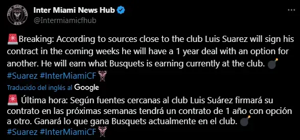 El salario que ganaría Suárez en Inter Miami. (Foto: X / @Intermiamicfhub)