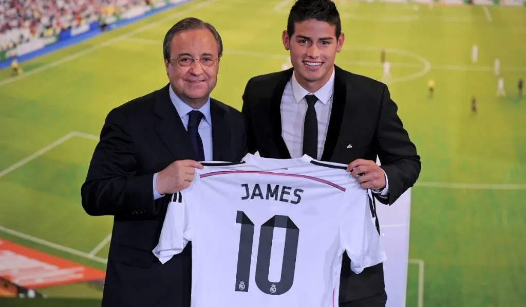 James Rodríguez y Florentino Pérez en la presentación del colombiano por Real Madrid: Getty Images