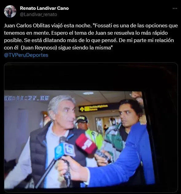Juan Carlos Oblitas conversando con la prensa deportiva peruana. (Foto: Twitter).