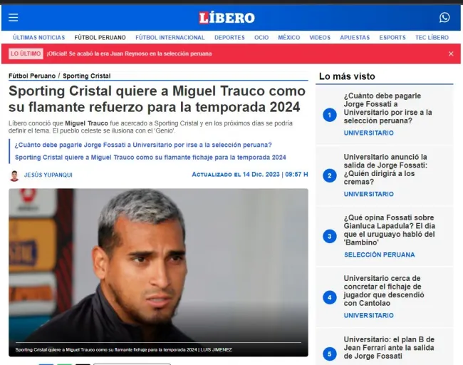 Información reciente sobre Miguel Trauco. (Foto: Diario Líbero).