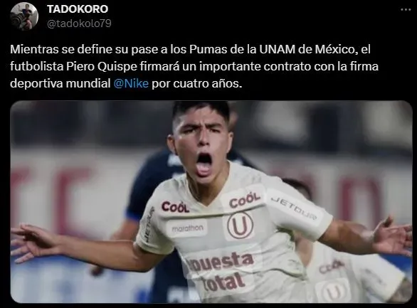 La actualidad deportiva de Piero Quispe. (Foto: Twitter).