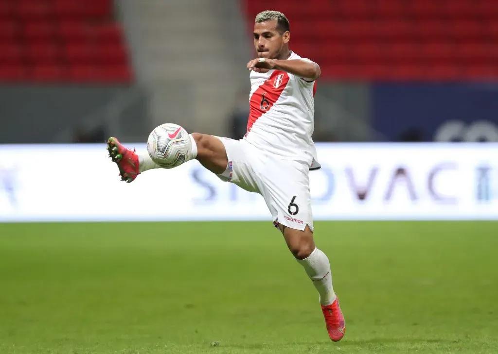 BRASILIA, BRAZIL – JUNE 27:  Miguel Trauco of Peru controls the ball during a Group B Match between Venezuela and Peru as part of Copa America Brazil 2021 at Mane Garrincha Stadium on June 27, 2021 in Brasilia, Brazil. (Photo by Buda Mendes/Getty Images)