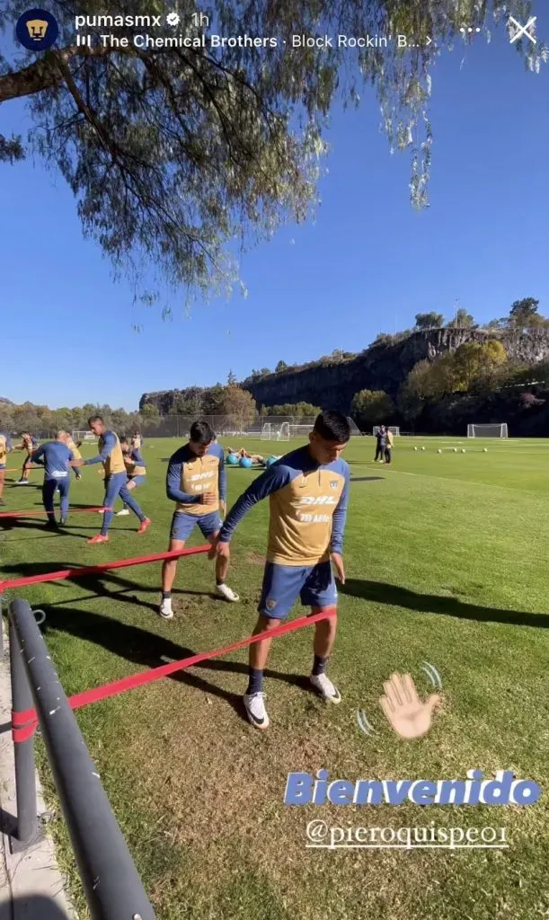 Piero Quispe entrenando con Pumas de la UNAM. (Foto: Instagram).