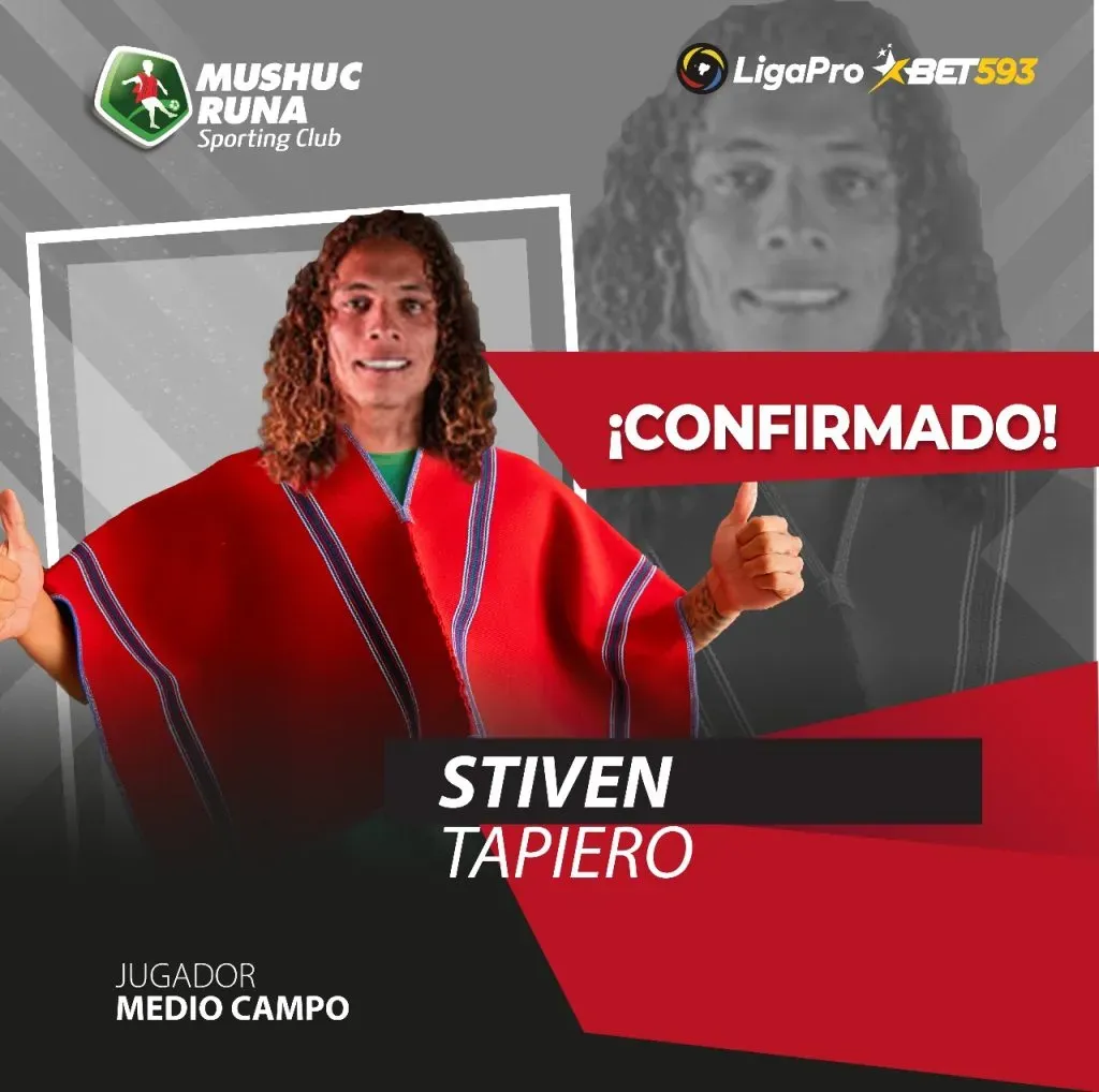 Stiven Tapiero fue presentado como nuevo jugador de Mushuc Runa para 2024. (Foto: @ClubMushucRuna1)