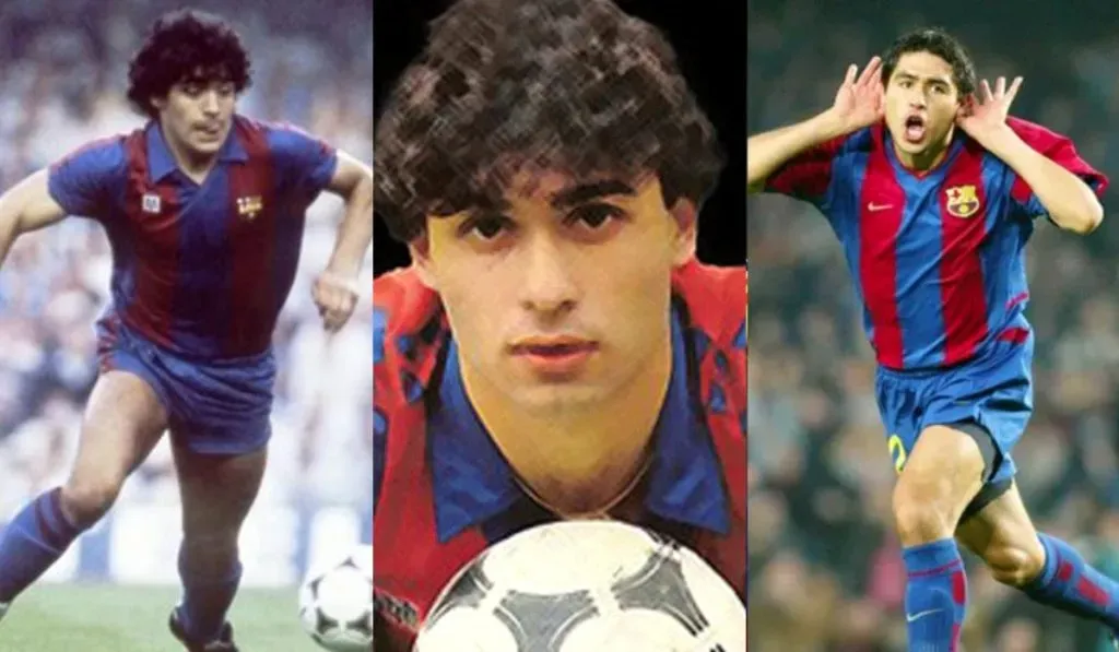 Jorge Gabrich, Diego Maradona y Juan Román Riquelme en Barcelona: Getty Images