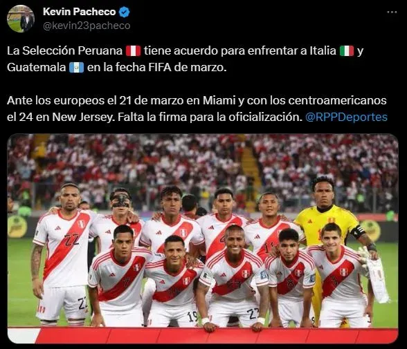 La Selección Peruana tendrá dos amistosos internacionales. (Foto: Twitter).