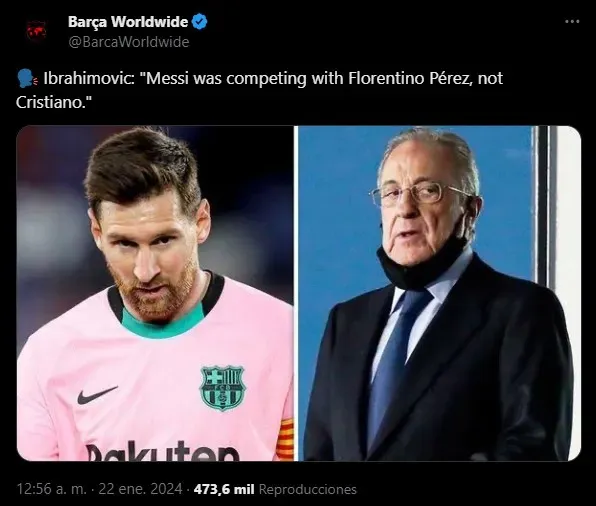 Palabras de Zlatan sobre Messi y el Balón de Oro. (Foto: X / @BarcaWorldwide)