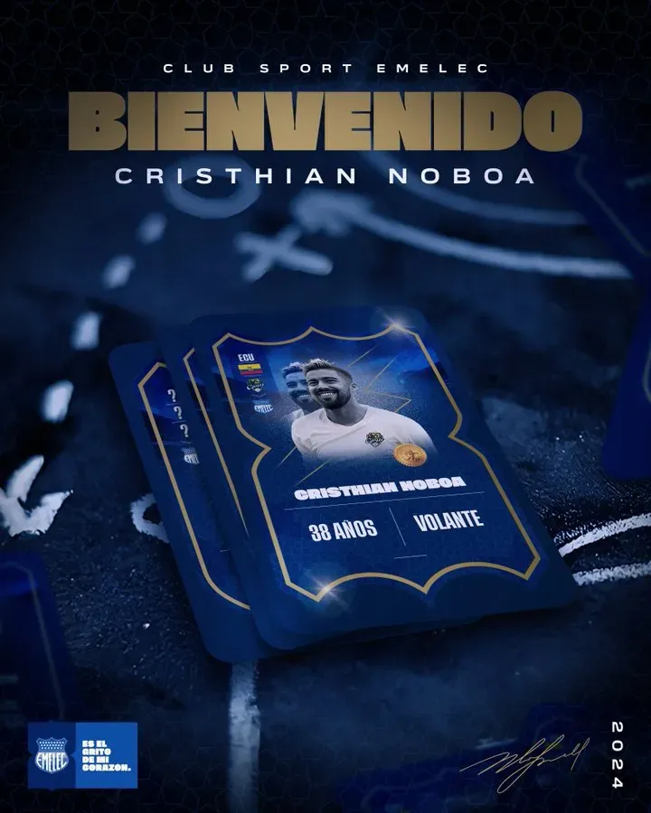 Cristhian Noboa se ha convertido en el nuevo jugador de Emelec para este 2024. (Foto: @CSEmelec)