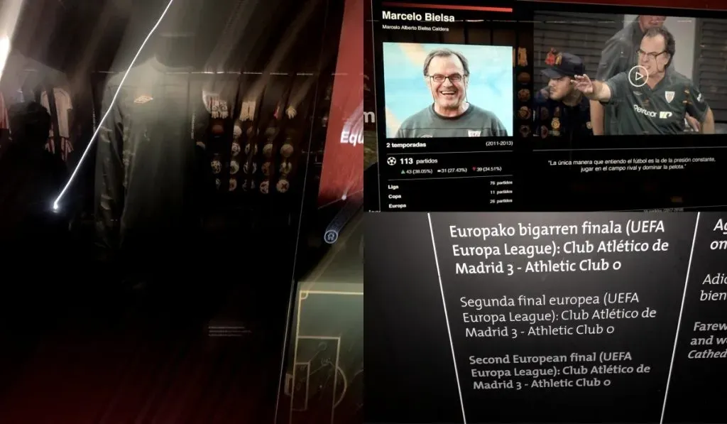 Algunos de los ítems dedicados a Bielsa en el museo del Athletic Club de Bilbao: Bolavip