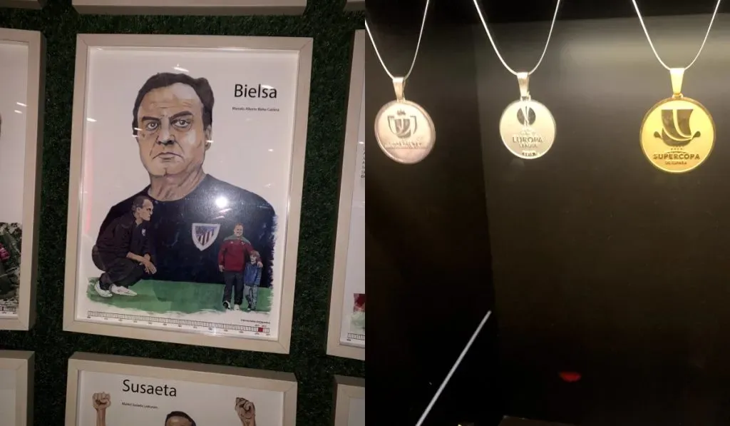 Algunos de los ítems dedicados a Bielsa en el museo del Athletic Club de Bilbao: Bolavip