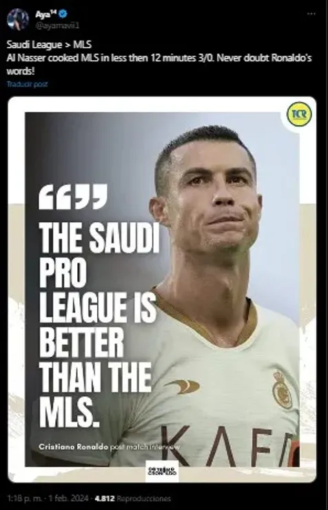 Palabras de CR7 sobre la MLS. (Foto: X/ @ayamavii1)