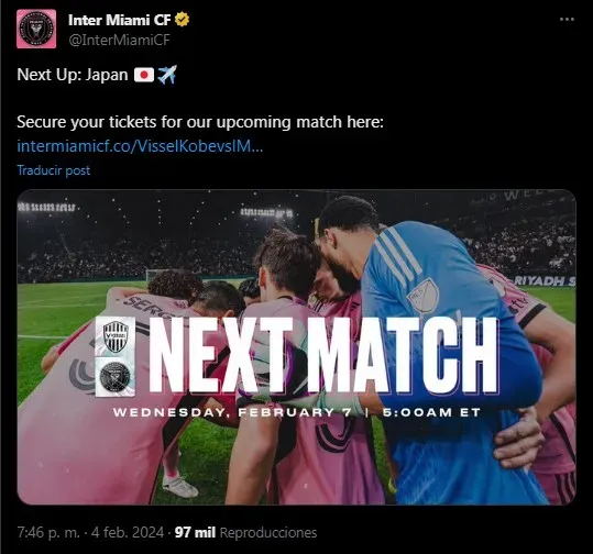 Inter Miami confirmó el siguiente partido amistoso. (Foto: X / @InterMiamiCF)