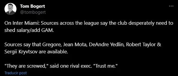 Inter Miami está complicado con su plantel. (Foto: X / @tombogert)