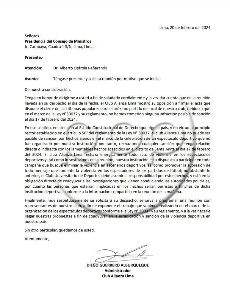 Alianza Lima se dirige al gobierno central. (Foto: RPP Noticias).