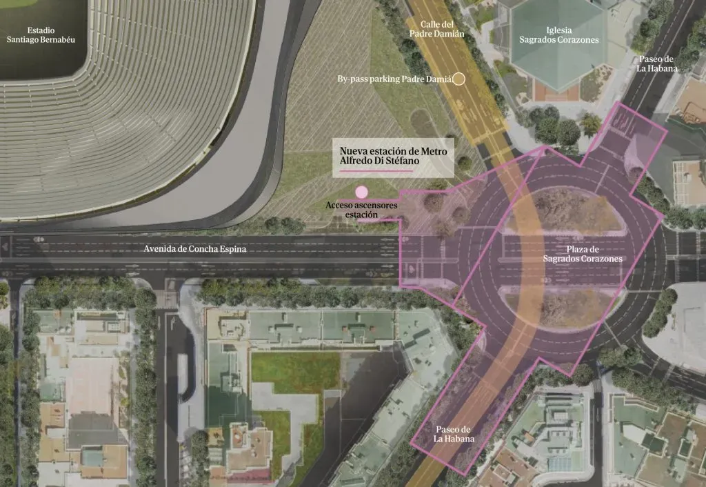 La estación de metro Alfredo Di Stefano se ubicaría en una de las esquinas del Santiago Bernabéu. Foto: El Mundo.