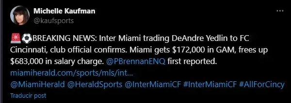 Inter Miami intercambió a DeAndre Yedlin