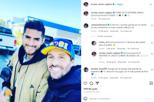 Tagliani con Zambrano en Boca. (Foto: Instagram Nicolás Tagliani)