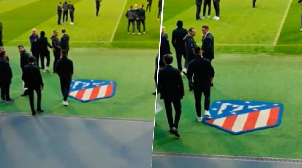 Lautaro Martínez en el momento que evitó pisar el escudo del Atlético de Madrid.