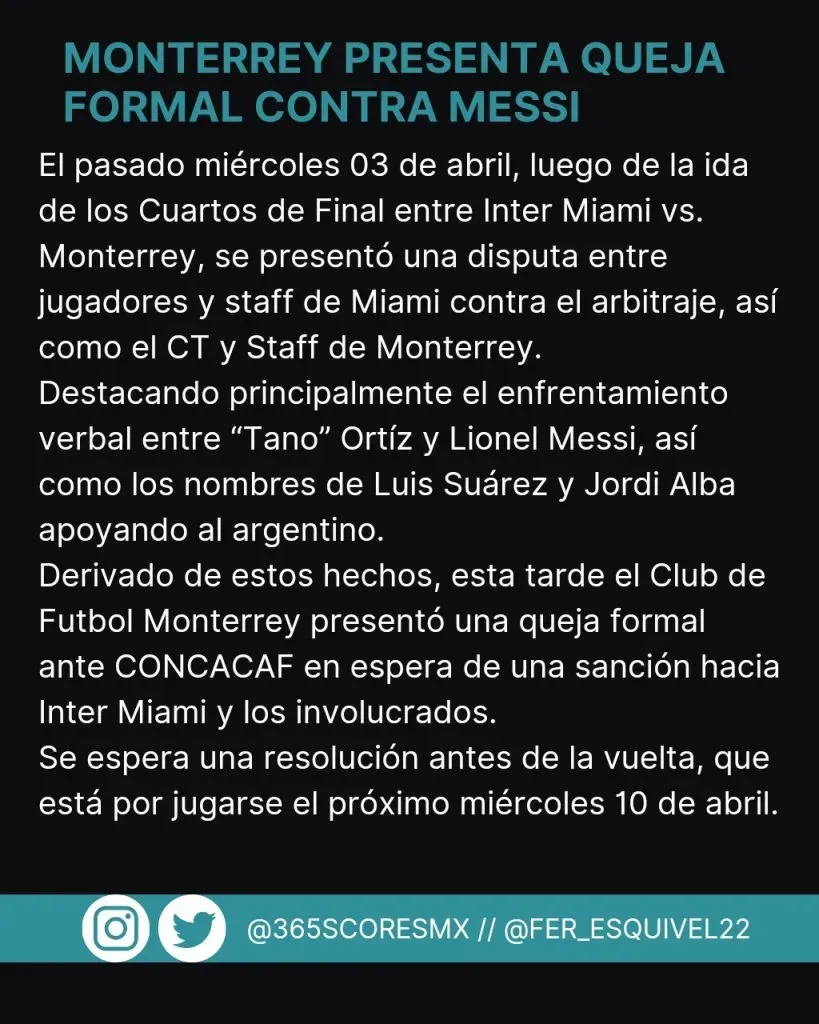 Monterrey quiere sanción para Messi. (Foto: X / @fer_esquivel22)