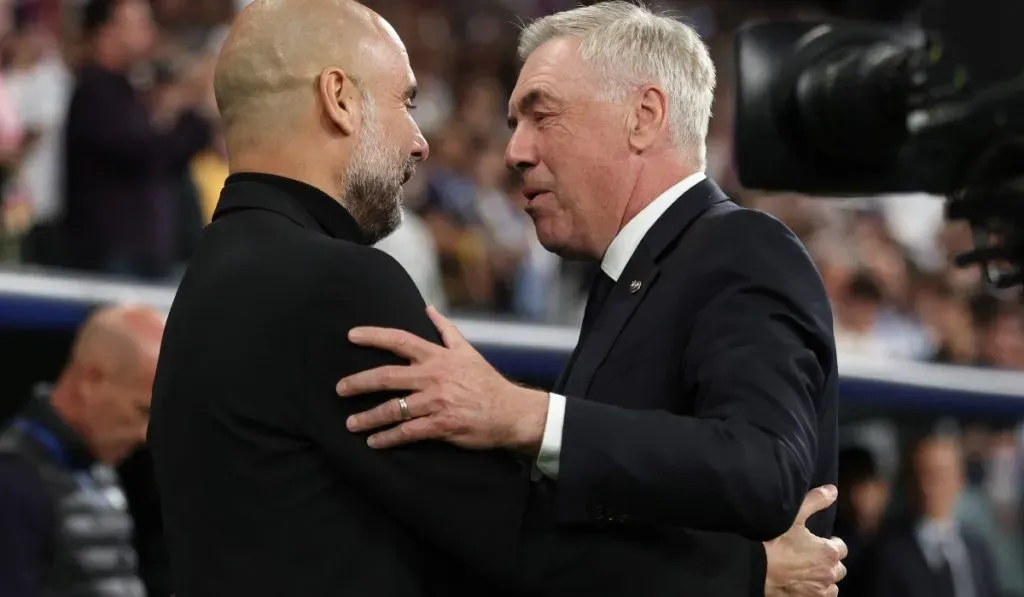Guardiola y Ancelotti se saludan antes del Real Madrid vs. Manchester City: IMAGO