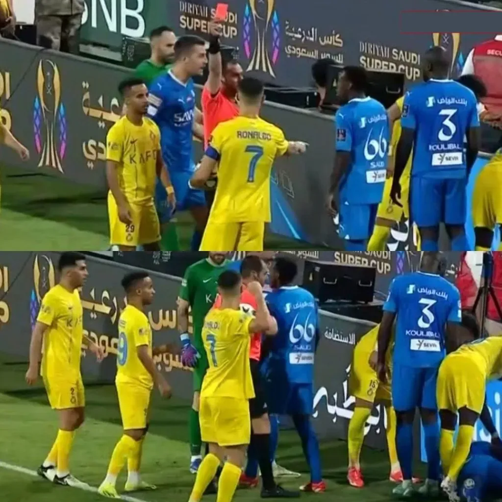 El momento en el que Cristiano Ronaldo reaccionó contra el árbitro por la expulsión.