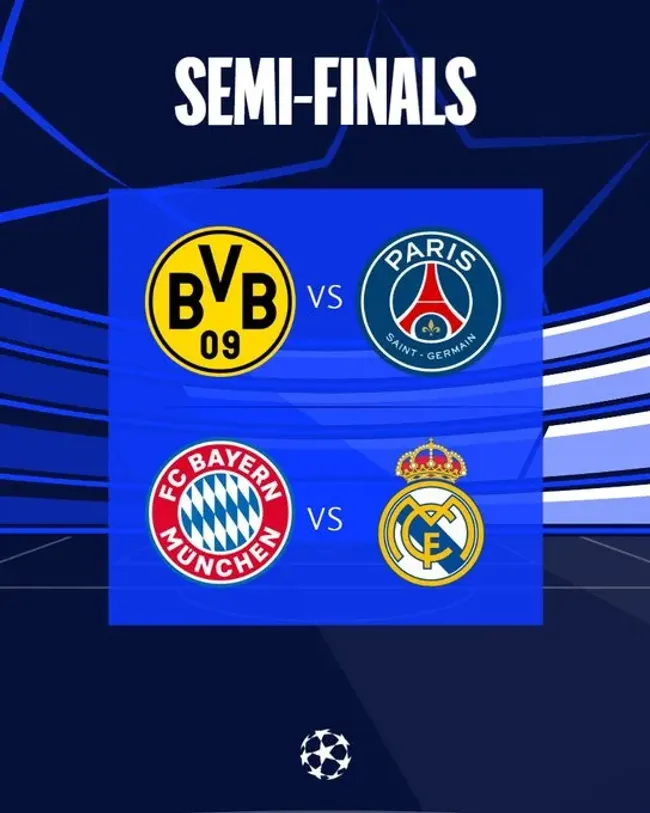 PSG vs. Dortmund y Real Madrid vs. Bayern Munich.