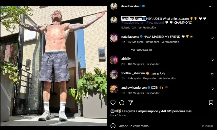 Beckham celebró el título del Madrid en la Champions