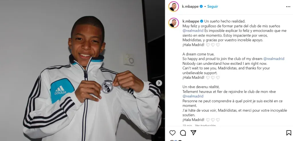 El posteo de Mbappé tras el anuncio oficial.