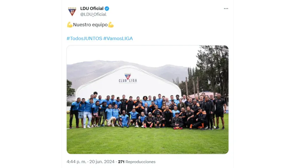 La foto de Liga de Quito donde se ve a Sebastián González, pero también a Jan Hurtado. (Foto: @LDU_Oficial)