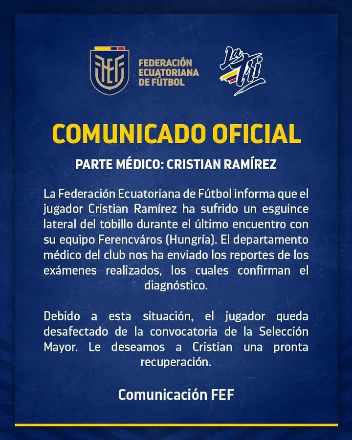 El comunicado de la FEF en sus redes sociales: (Foto: @FEFecuador)