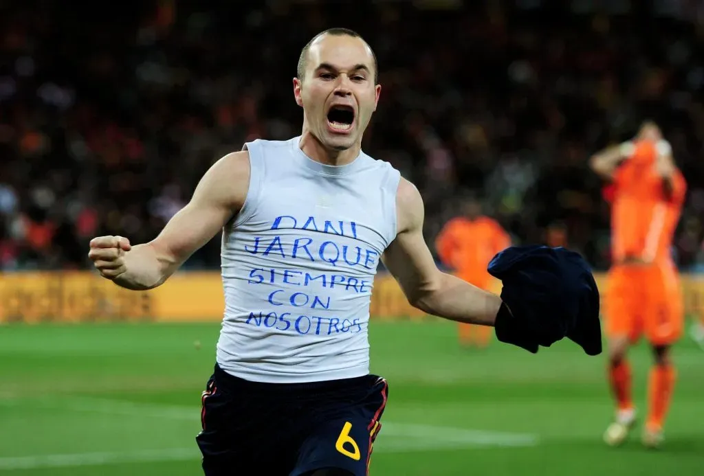 El festejo de Andrés Iniesta tras su gol en la Final de la Copa Mundial de Sudáfrica 2010.