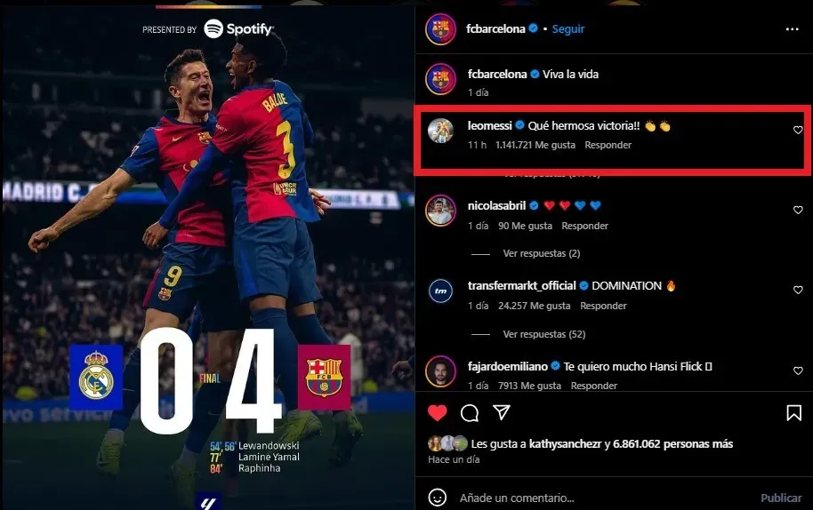 Reacción de Messi a la goleada a Real Madrid