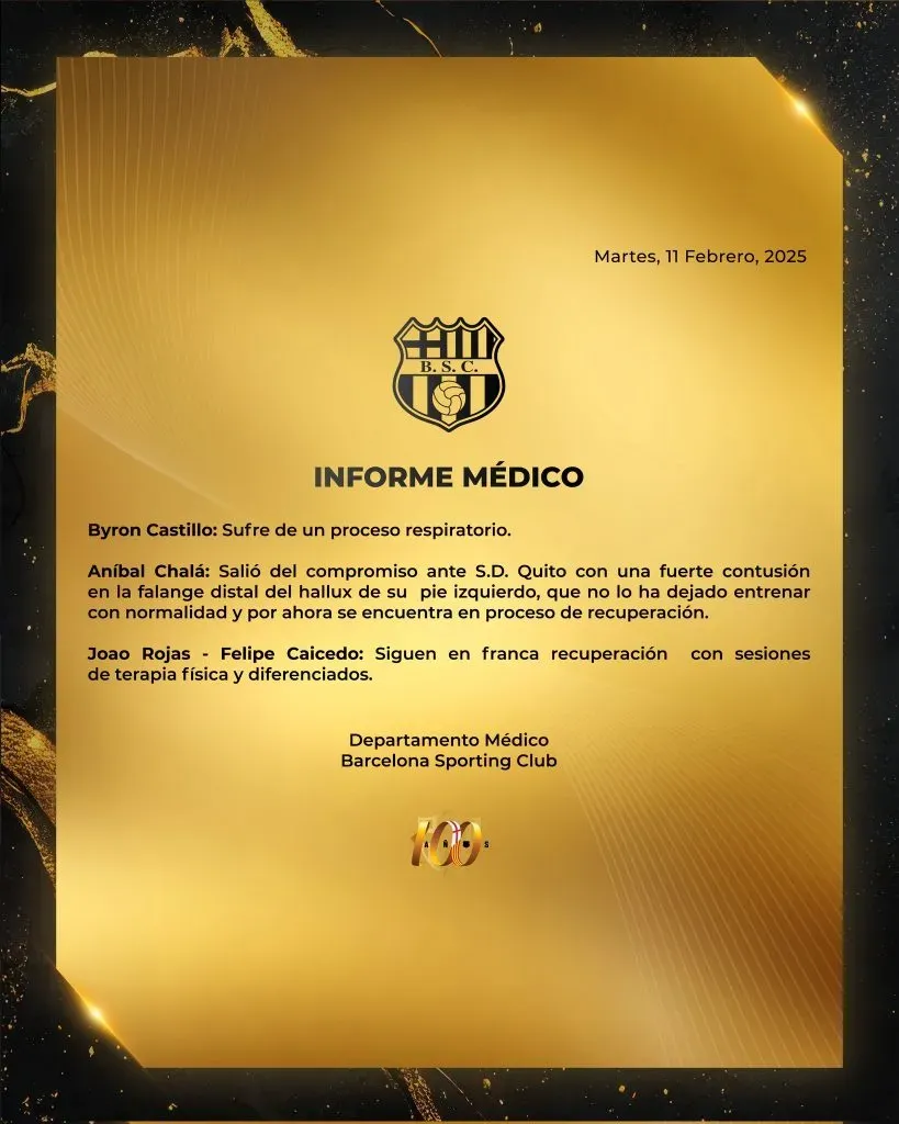 El comunicado de Barcelona SC con sus lesionado. (Foto: @BarcelonaSC)