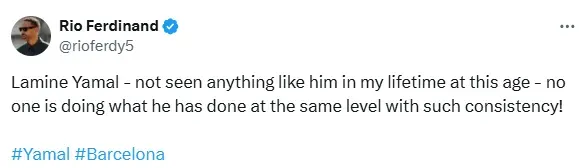 El comentario de Rio Ferdinand en Twitter.