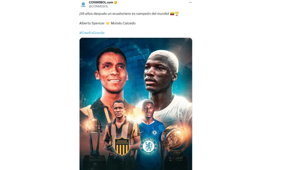 Mensaje de Conmebol a Moisés Caicedo. (Foto: Conmebol)