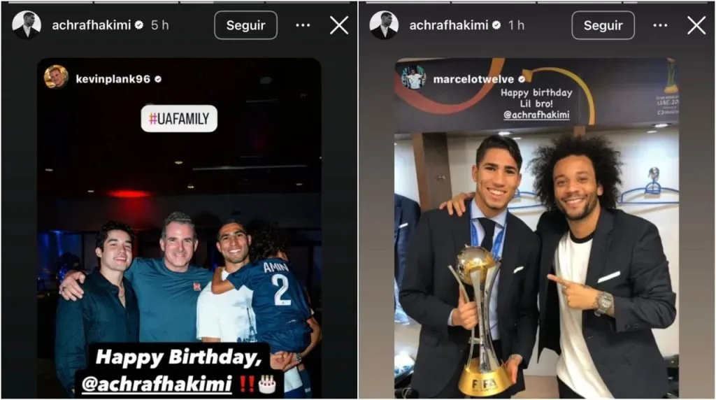 Publicaciones de Hakim tras la patada que le dio Luis Diaz