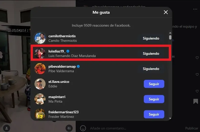 Me gusta de Luis Díaz a El Pibe Valderrama. (Foto: Instagram / @pibevalderramap)