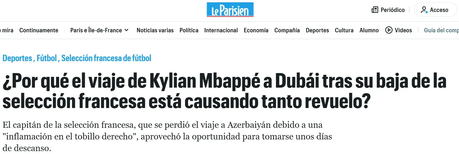 La publicación de Le Parisien sobre el Caso Mbappé.