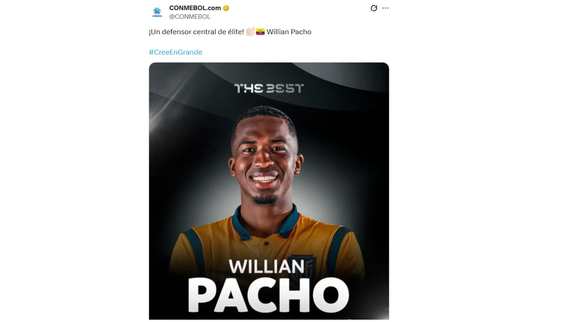 La reacción de CONMEBOL a William Pacho. (Foto: Captura de pantalla)