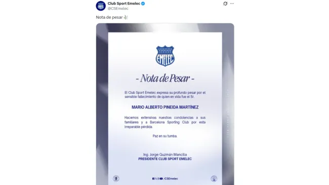 El mensaje de Emelec a Mario Pineida