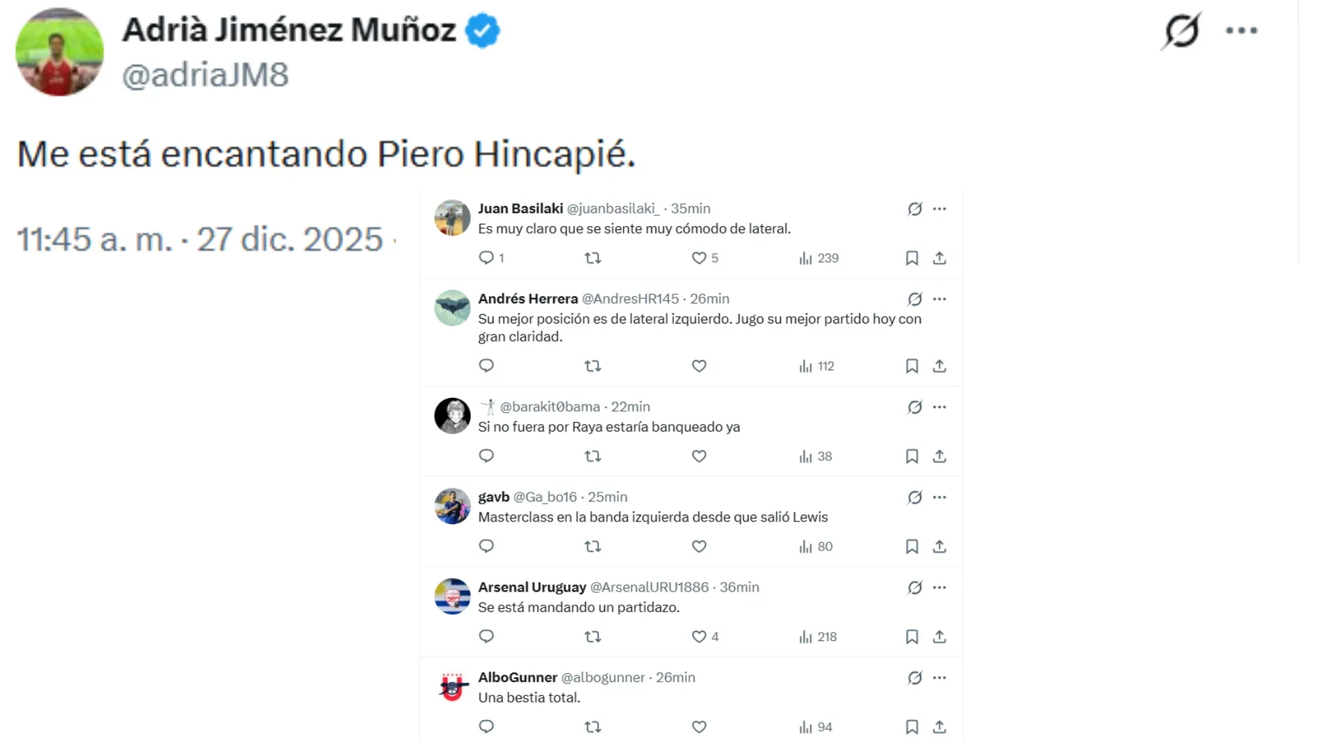 Comentarios de los hinchas a Hincapié. (Foto: Captura de pantalla)