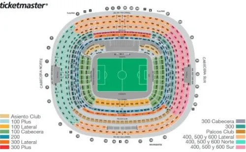 Zonas del Estadio Azteca. (Ticketmaster)