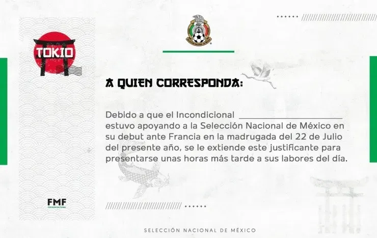 Justificante para los aficionados mexicanos.