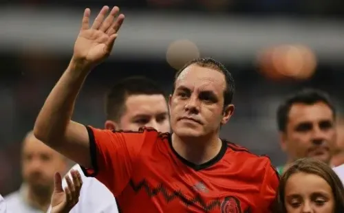 MEXICO CITY, MEXICO - MAY 28: Cuauhtemoc Blanco of Mexico receives a tribute for his career as a Mexico National Team Player during a FIFA friendly match between Mexico and Israel ahead the beginning of the FIFA World Cup Brazil 2014 at Azteca Stadium on May 28, 2014 in Mexico City, Mexico. (Photo by Hector Vivas/LatinContent/Getty Images)-Not Released (NR)