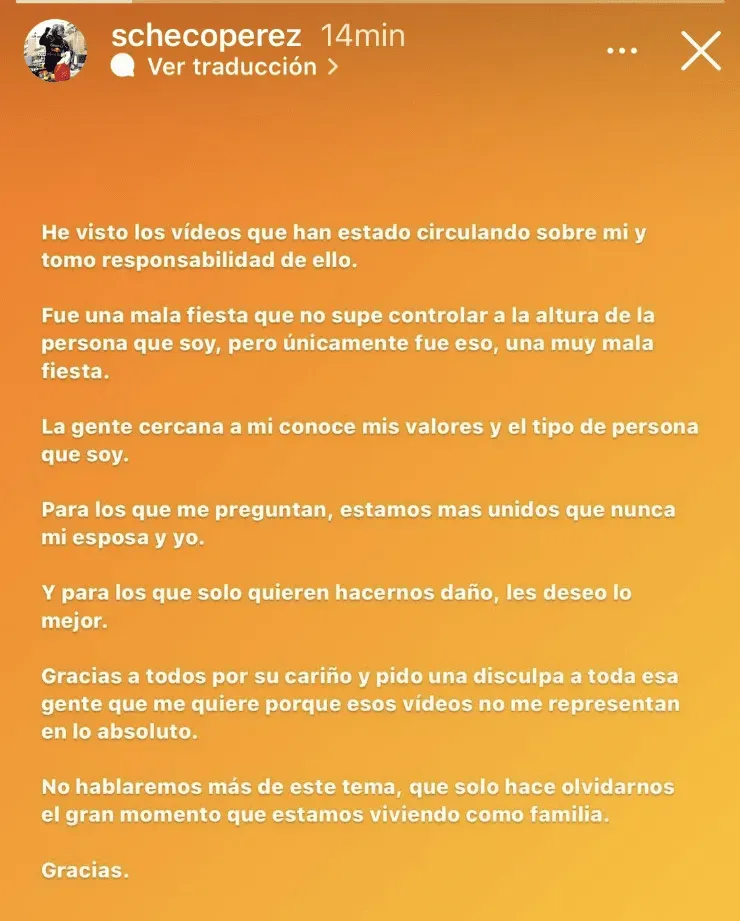 El descargo de Checo Pérez. Créditos: @schecoperez