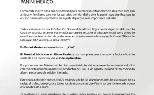 El comunicado de Panini México.