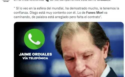 Ordiales habla sobre el fichaje de Funes Mori. (@deportesWRADIO)