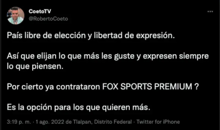 Postura de trabajador de Fox Sports sobre su plataforma | Twitter