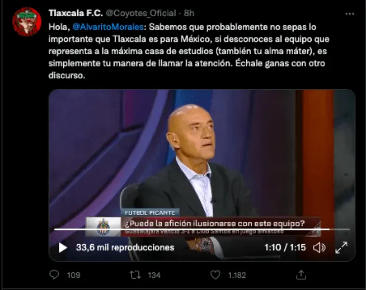 Mensaje de Tlaxcala contra Álvaro Morales | Twitter